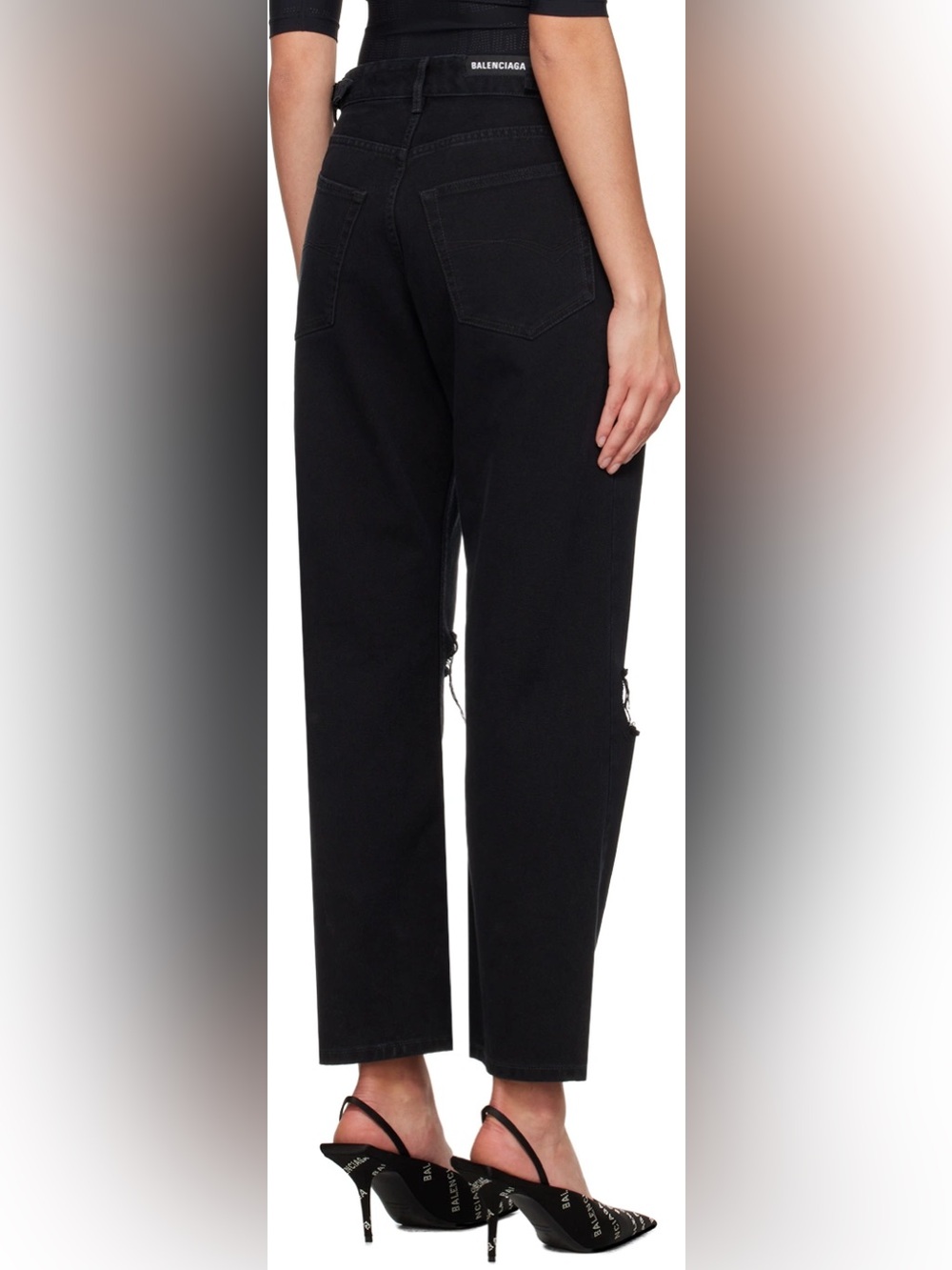 NEW BALENCIAGA Unisex Distressed Size S or 32 Mid Waist Straight Leg Jeans Black